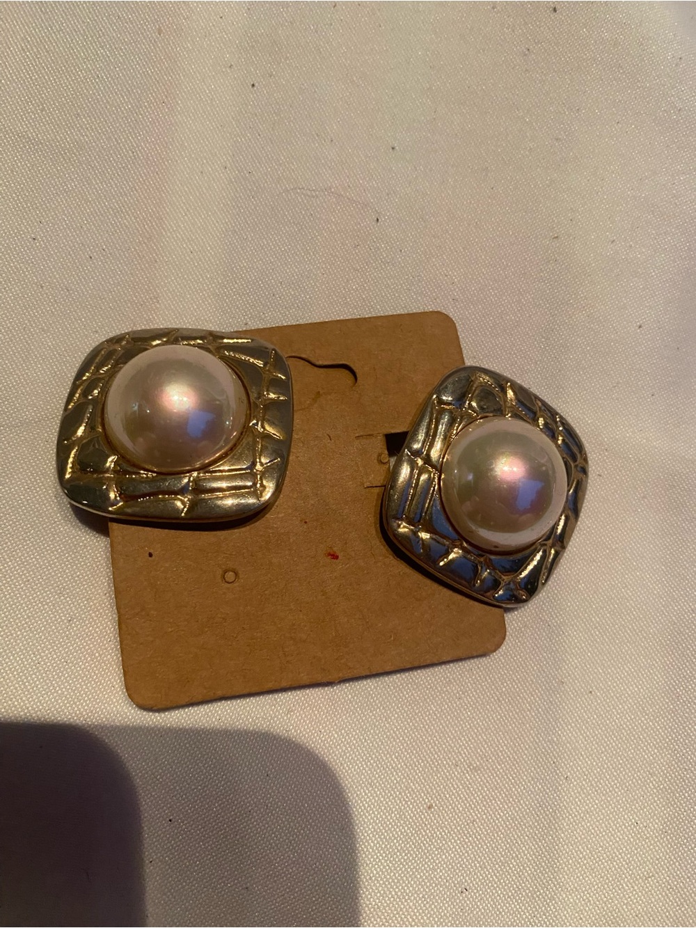 Gold-Tone Pearl Button clip on Earrings - Classic Women Jewelry